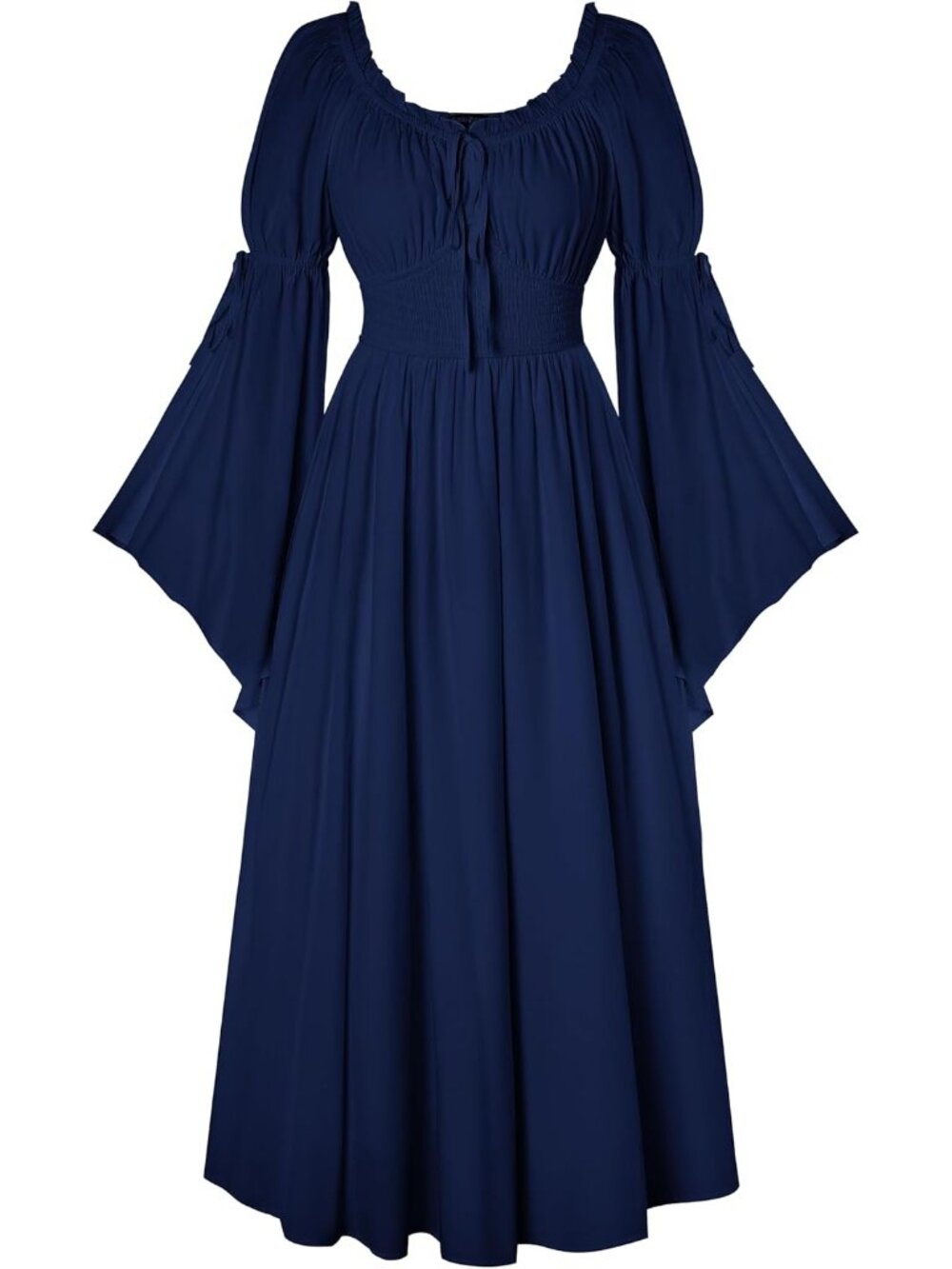 Women's Navy Blue Long Bell Sleeve Medieval Peasant Imported Costumes Dress